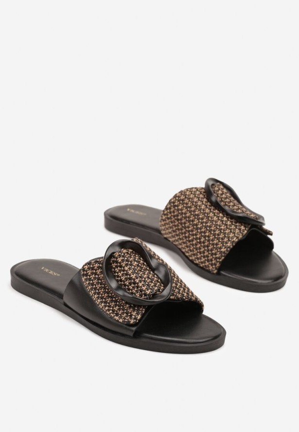 Czarne Klapki Vices z Geometryczną Ozdobą Arrisaria