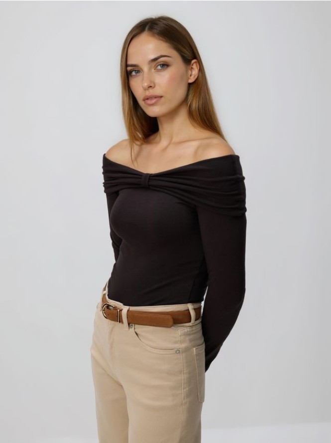 Longsleeve z modalem - ciemnobrązowy