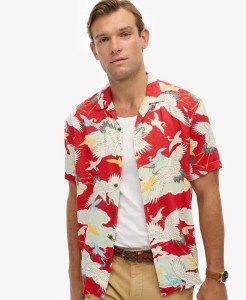 superdry The Merchant Store - Koszula hawajska 100% modal Tsuru Red