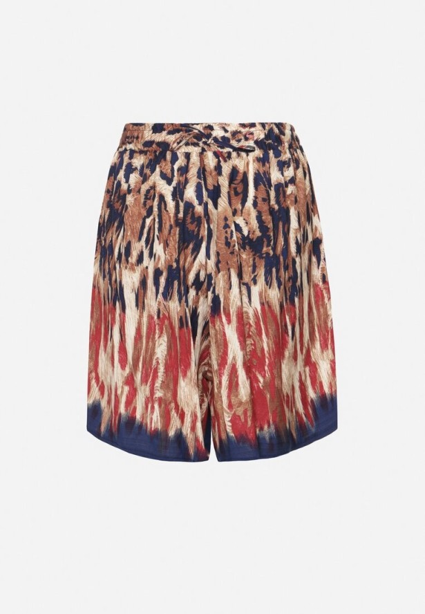 Granatowo-Czerwone Wiskozowe Szorty z Motywem Panterki Divonea