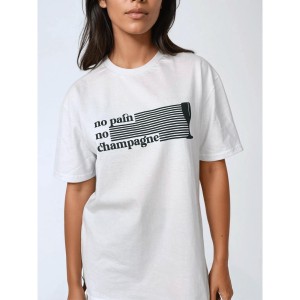Biały T-shirt Damski - No Pain No Champagne BeShaped