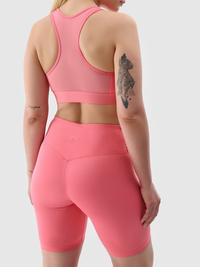 4F Legginsy kolarki treningowe z materiału z recyklingu damskie - koralowe XS