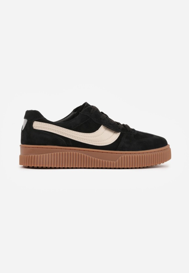 Czarne Zamszowe Sneakersy w Stylu Klasycznych Tenisówek ze Skórzaną Wkładką Riosera