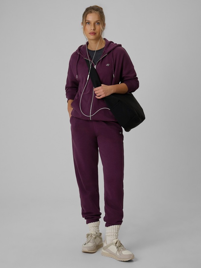 4F Bluza dresowa loose z kapturem damska - fioletowa M