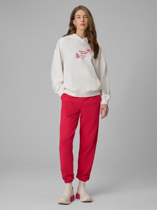 4F Bluza dresowa loose z kapturem damska - biała XL