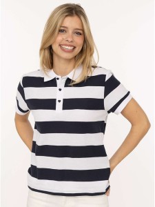 Zwillingsherz Koszulka polo "Stripes" w kolorze biało-granatowym rozmiar: M