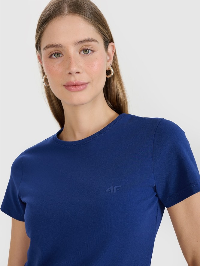 4F T-shirt slim gładki damski - granatowy L