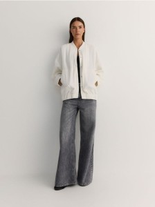 Muślinowa kurtka bomber - złamana biel