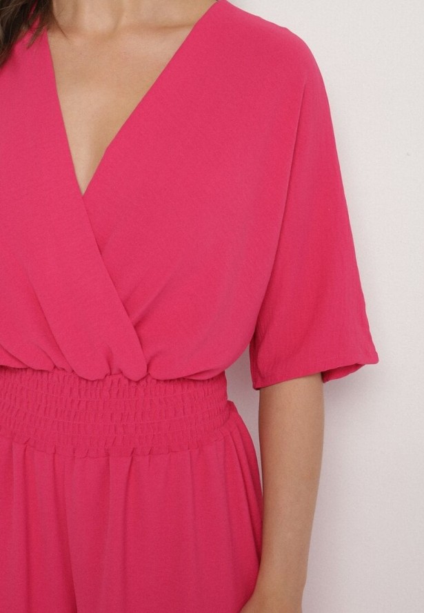 Fuksjowy Kopertowy Kombinezon z Gumką w Talii i Szerokimi Nogawkami Vimashea