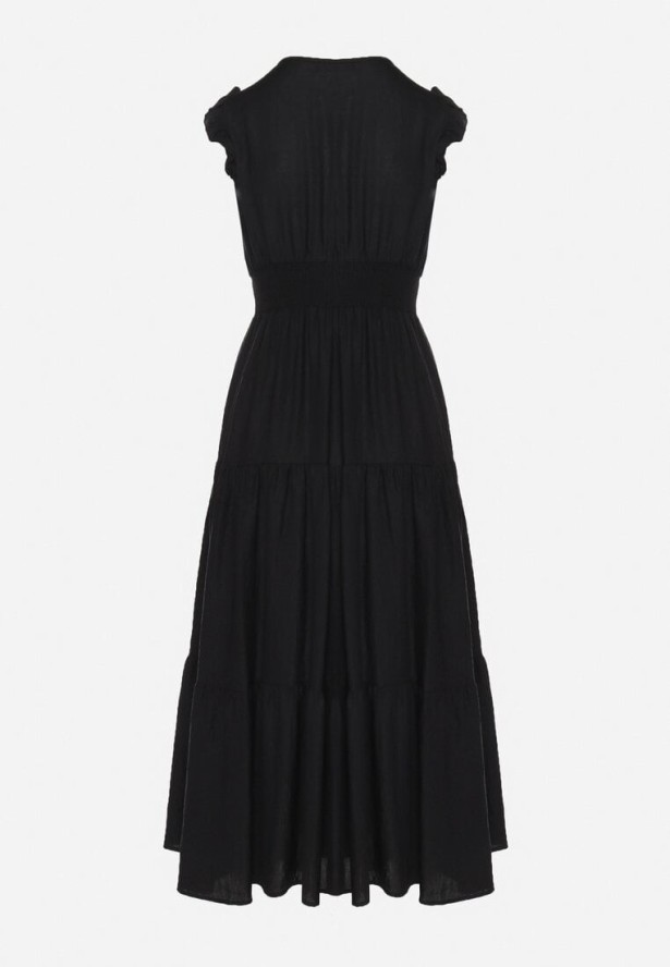 Czarna Wiskozowa Sukienka z Falbankami Sadoline