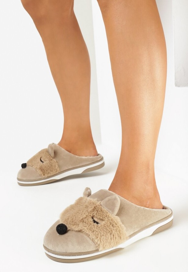 Beżowe Kapcie z Futerkiem i Ozdobnymi Uszami Vlavellla