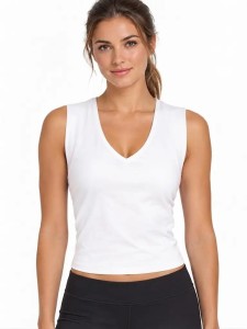 Damski Top Sportowy BARS V-Neck Biały Dopasowany Szerokie Ramiączka