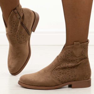 Coffee wiosenne zamszowe ażurowe botki damskie S.Barski 52-532