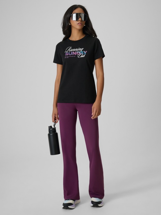 4F T-shirt regular z nadrukiem damski - czarny XS