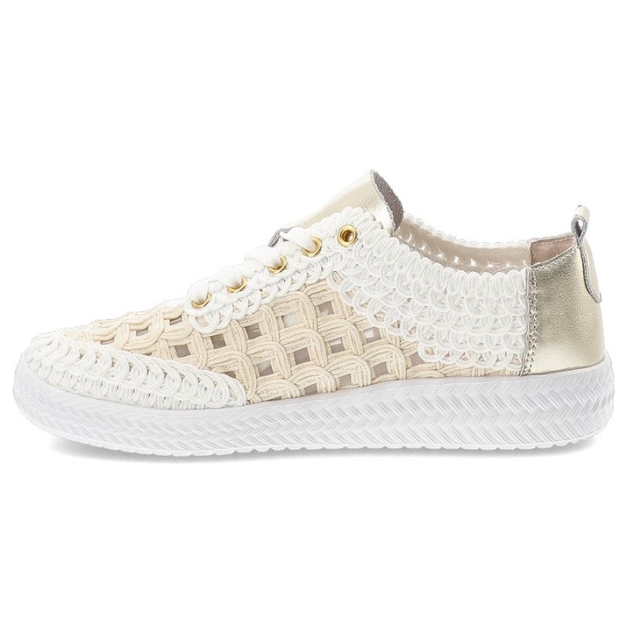 Półbuty damskie S.Barski, z materiału pleciona cholewka sznurowanie lekka podeszwa styl casual, białe, GR61-5951