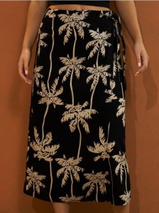 Spódnica midi z domieszką lnu ze wzorem w palmy - wielobarwny