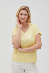 Bawełniny t-shirt z dekoltem w serek żółty