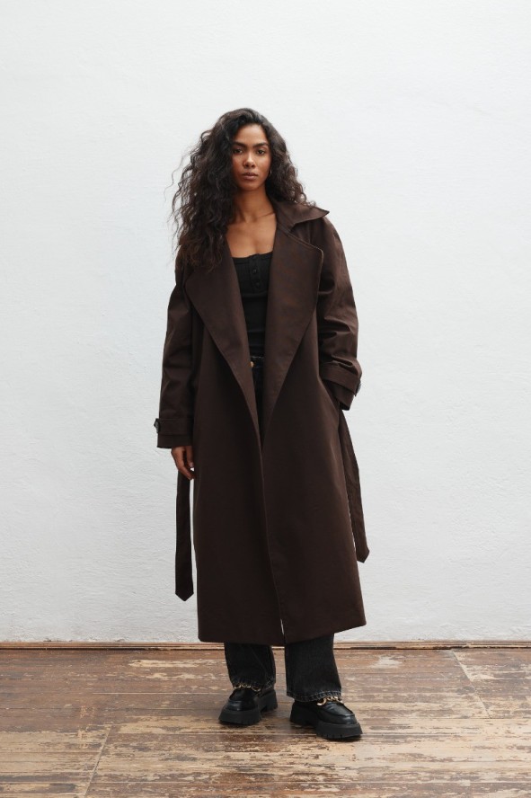 Klasyczny bawełniany trencz w kolorze DARK CHOCOLATE -VENICE