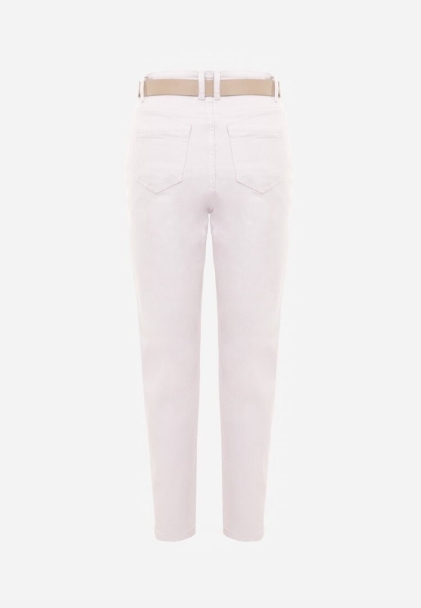 Białe Jeansy Mom Fit z Bawełny i Wiskozy z Dodatkowym Paskiem Prosinix
