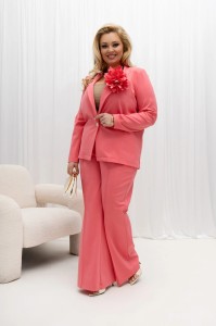 Eleganckie koralowe damskie spodnie Anette PLUS SIZE XXL OVERSIZE
