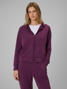 4F Bluza dresowa regular z kapturem damska - fioletowa M