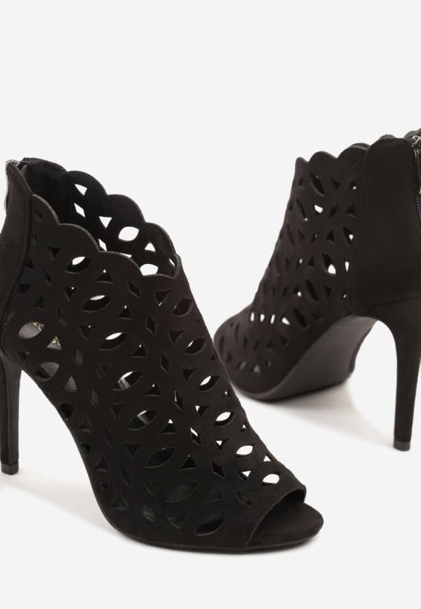 Czarne Ażurowe Sandały Botki Vices na Szpilce Natessae