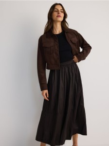 Spódnica midi ze strukturalnej tkaniny - brązowy