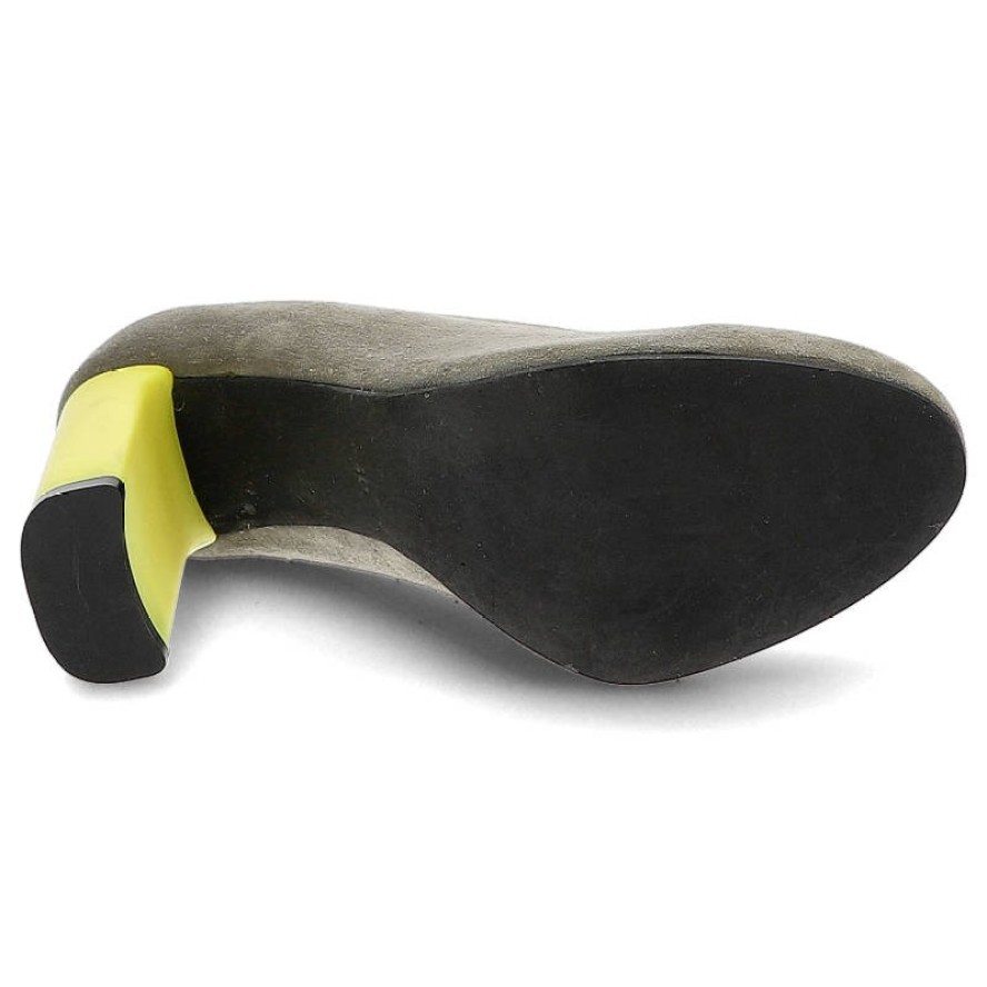 Szare Czółenka Karino Wygodne Skórzane Buty Na Obcasie