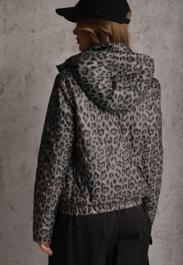 Zielona Panterkowa Kurtka z Odpinanym Kapturem Anastaera