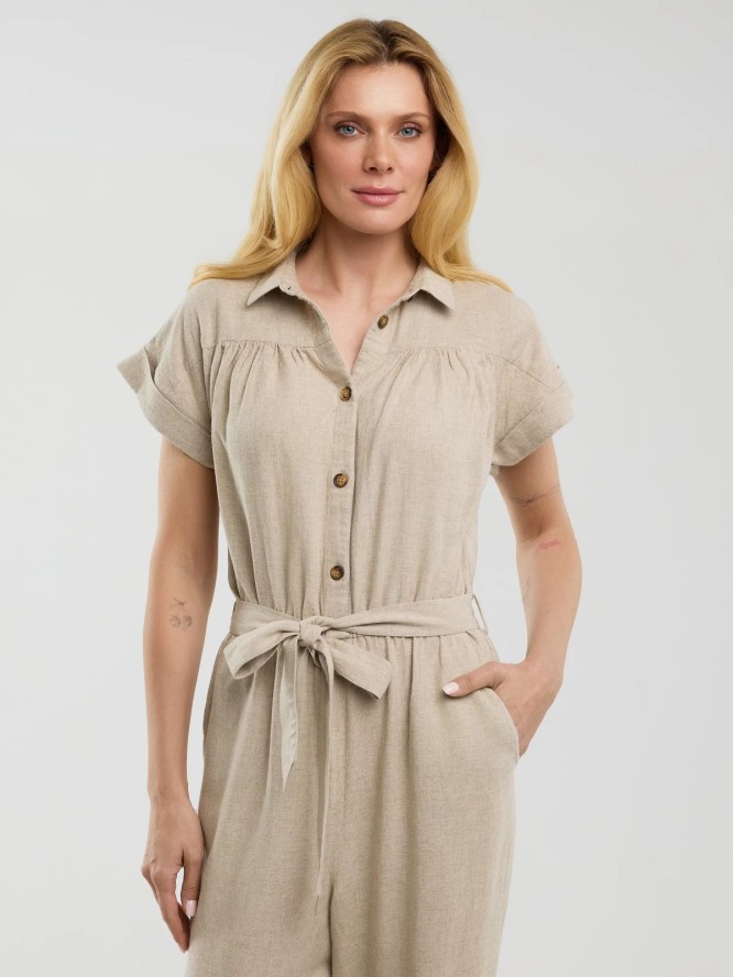 Kombinezon damski lniany beżowy Dunime 805