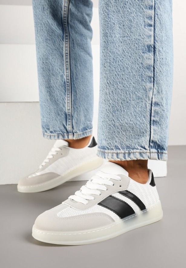 Białe Klasyczne Sneakersy Tenisówki na Półprzezroczystej Podeszwie Niniel