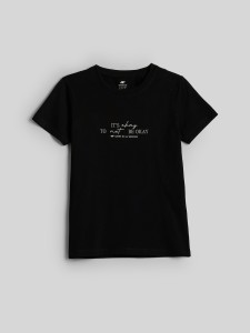 4F T-shirt slim z nadrukiem damski - czarny XXL