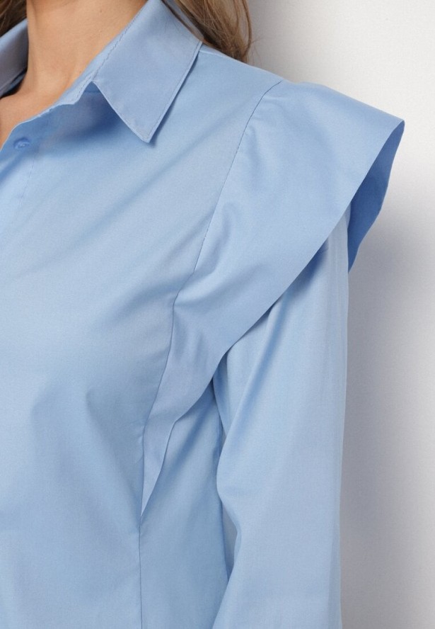 Jasnoniebieska Bawełniana Koszula z Ozdobnymi Ramionami Teladoria