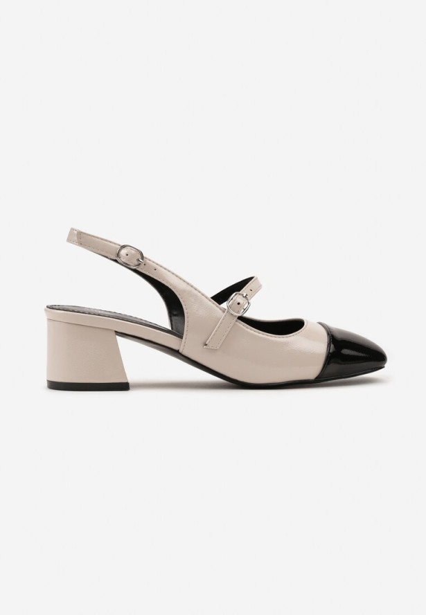 Beżowe Lakierowane Czółenka na Słupku Newalona