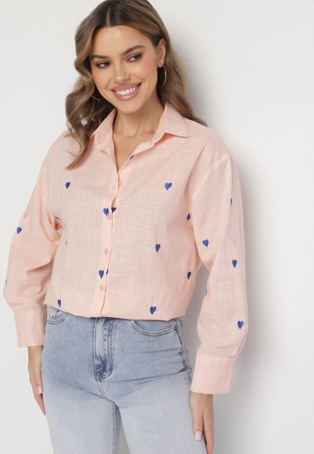 Różowa Koszula z Bawełny Ozdobiona Sercami Aslotis