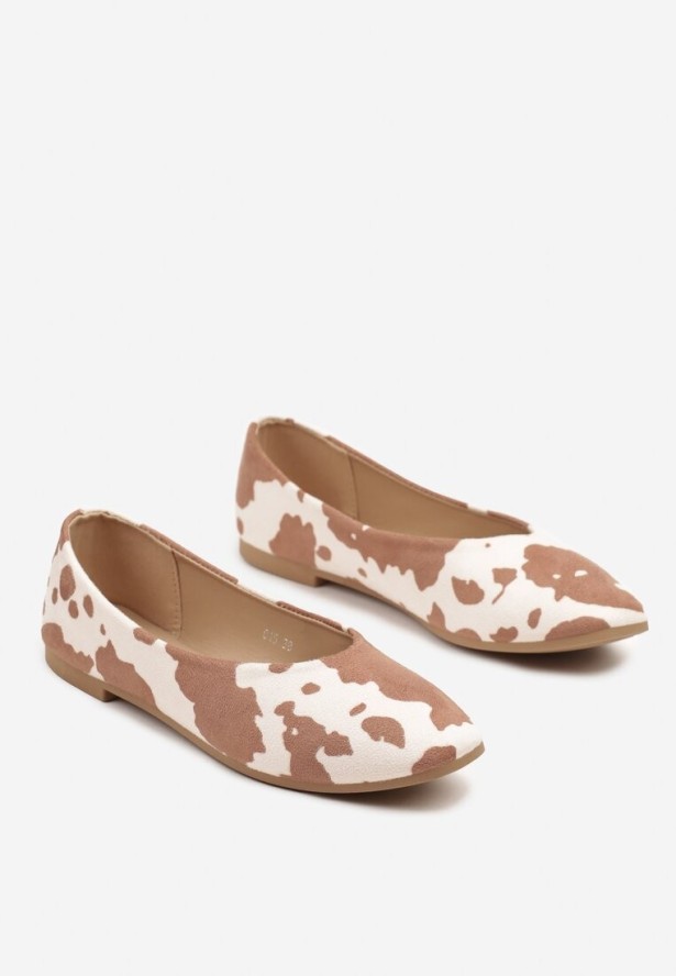 Brązowo-Beżowe Balerinki Ozdobione Abstrakcyjnym Motywem Daviveme