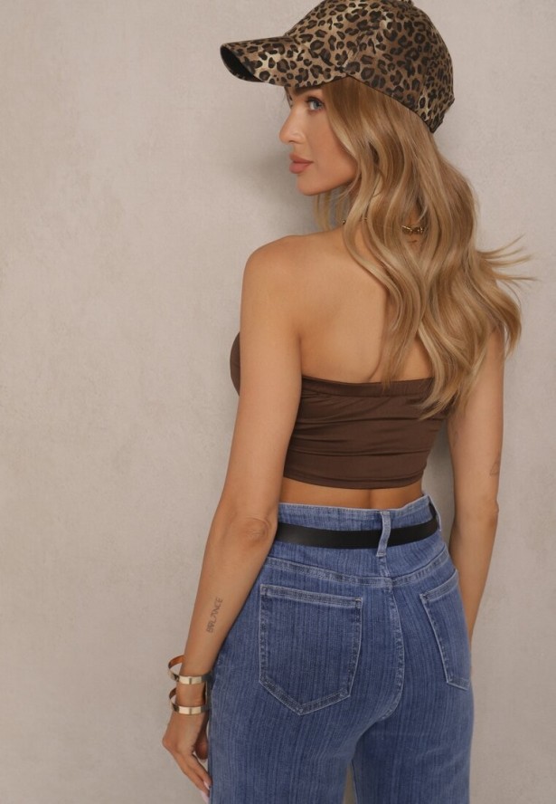 Brązowy Top z Elastycznej Tkaniny z Gumką z Tyłu Fynla