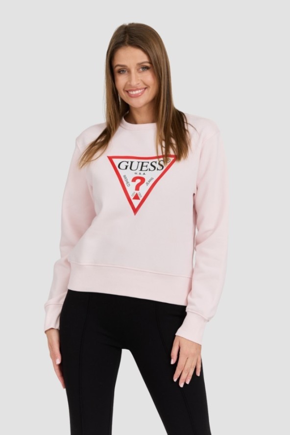 GUESS Różowa damska bluza z dużym logo Original Fleece, Rozmiar M