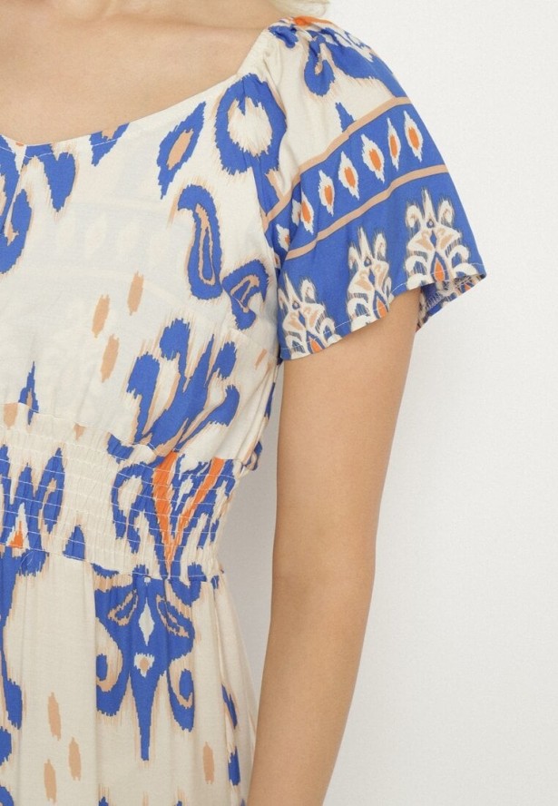 Niebieska Wiskozowa Sukienka z Geometrycznym Wzorem Cleanna