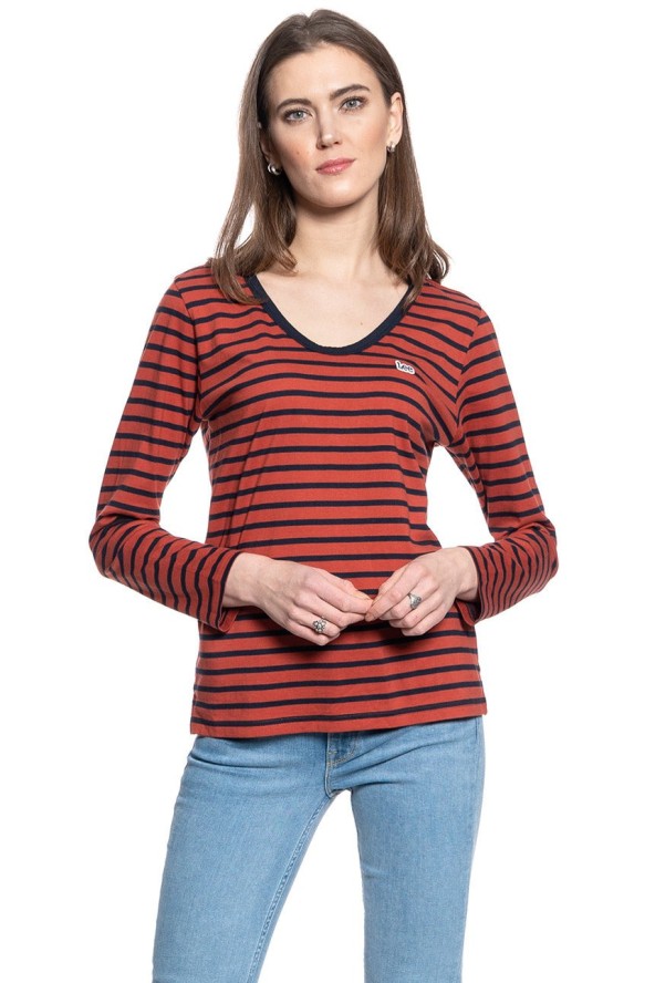 DAMSKA KOSZULKA Z DŁUGIM RĘKAWEM LEE LS SCOOP NECK TEE REGULAR FIT RED OCHRE L44DYKOE 112109832