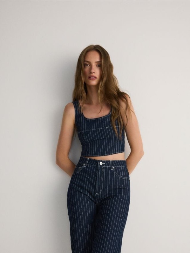 Top w paski - granatowy