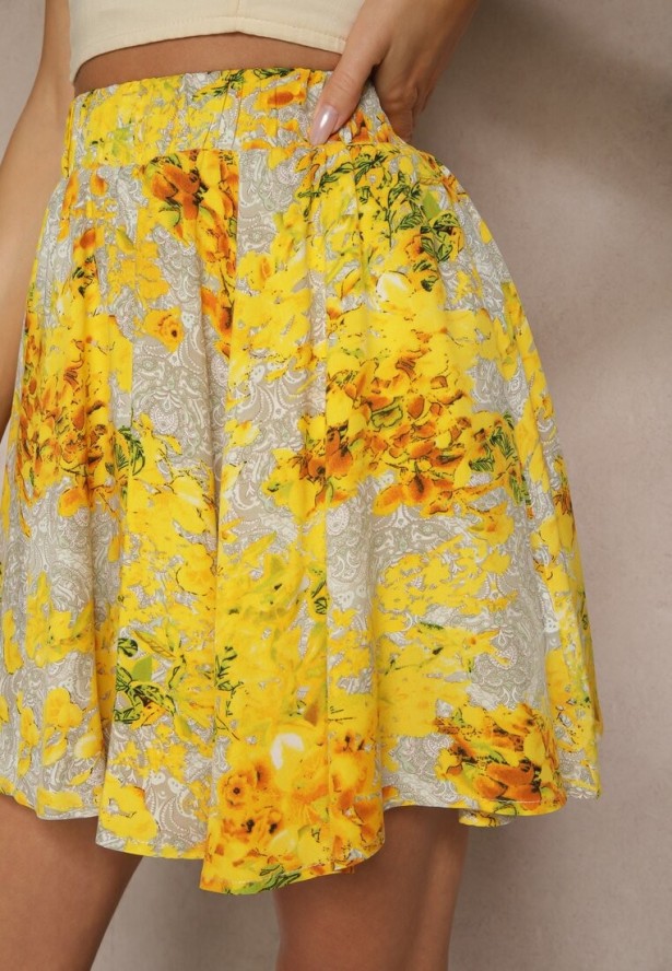 Żółte Spódnico-Szorty High Waist w Kwiaty Sunevra