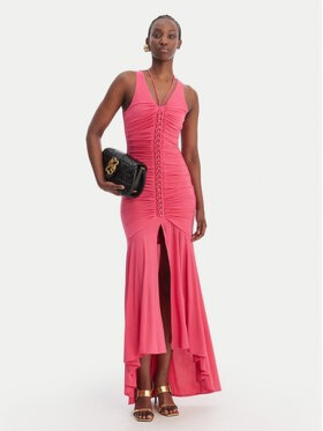 Just Cavalli Sukienka koktajlowa 80PAOB01 CJB04 Różowy Slim Fit