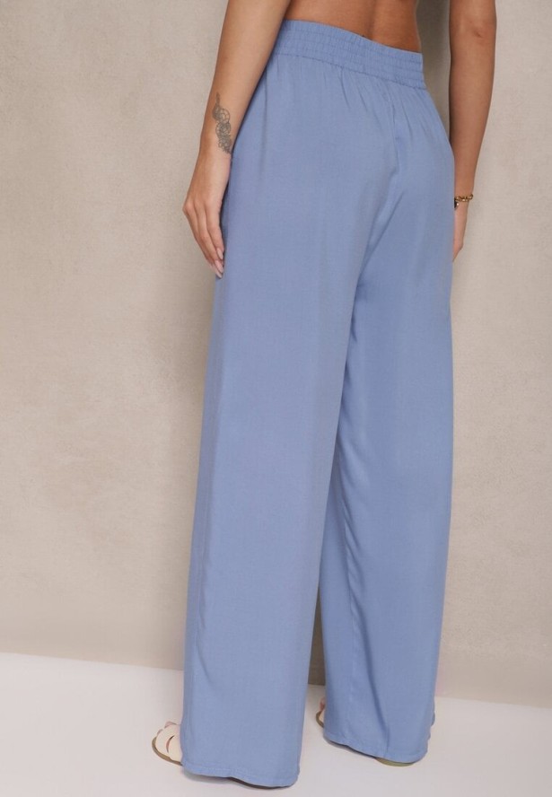 Niebieskie Szerokie Spodnie z Wiskozy High Waist Naivella