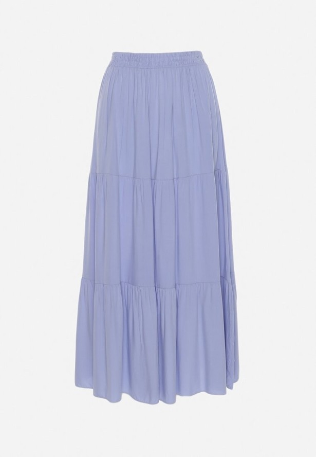 Jasnoniebieska Wiskozowa Spódnica Maxi Rozkloszowana z Paskami Saosa