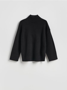 Wełniany sweter z golfem - czarny