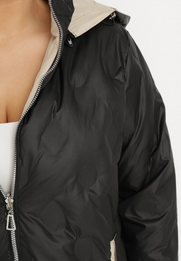 Czarna Kurtka Dwustronna z Odpinanym Kapturem Frolbia