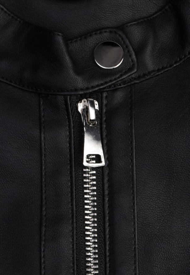 Czarna Kurtka Ramoneska Bez Kołnierzyka z Suwakami na Rękawach Rilinne