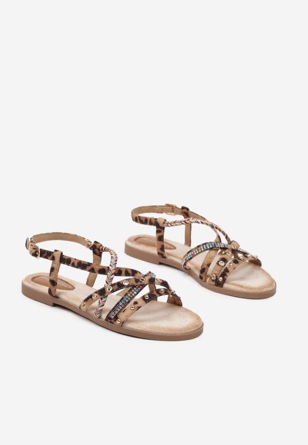 Panterkowe Sandały Ozdobione Nitami i Biżuteryjnymi Cyrkoniami Nanolea