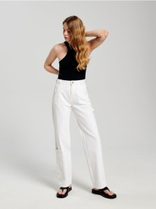 Jeansy straight low waist - kremowy